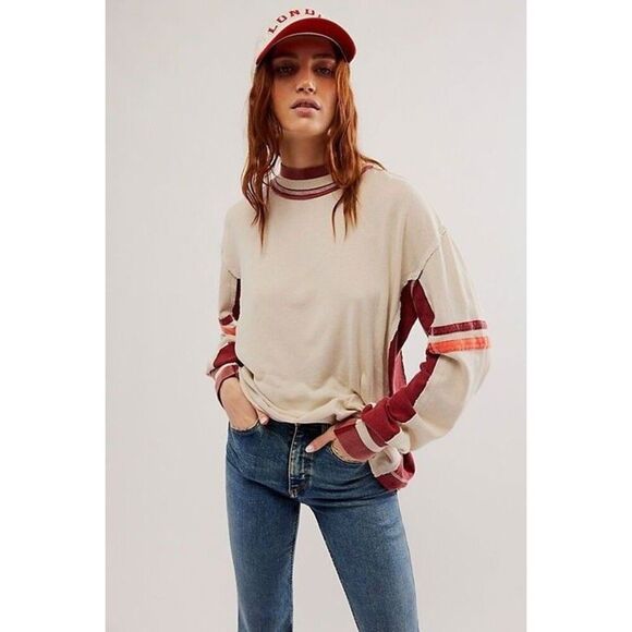 Free People We The Free Full Speed Tee High Crew Neck Top Striped M New 281863 - Picture 1 of 7